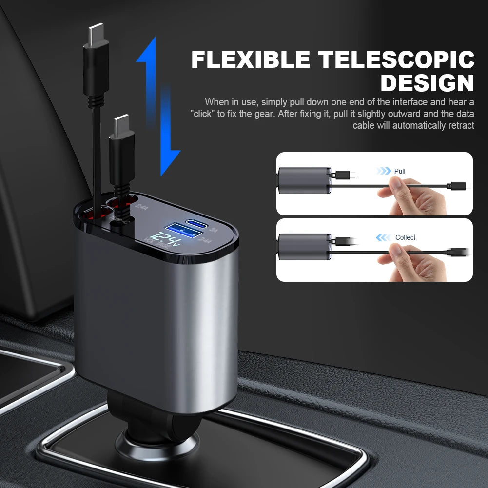 FlexCharger | 4-in-1 Retractable Charger for Car